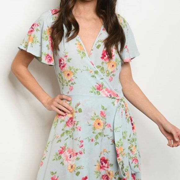 #52 FLORAL PRINT WRAP DRESS - Picture 2 of 9